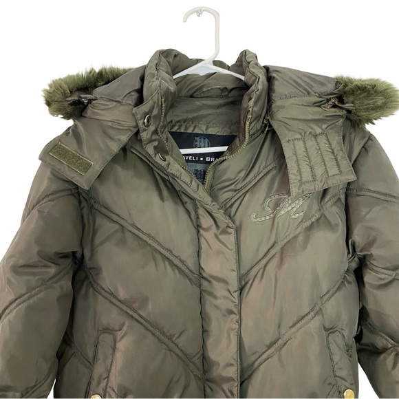 Vintage Y2K Makaveli Puffer Jacket Womens Size Medium Down Hooded Green Puffy - Picture 3 of 14